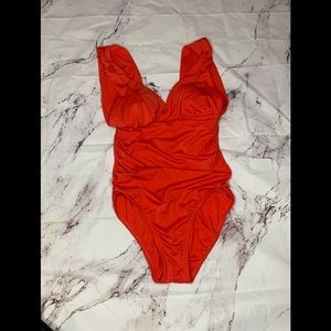 Womens Red Ruched Swimsuit Size Small (4/6)